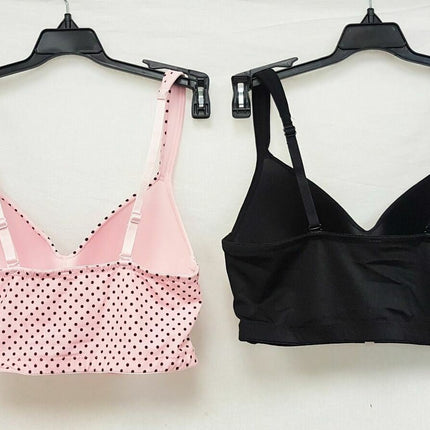 LOT OF 2 Rhonda Shear 0024 Molded Cup Wireless Bra, BLACK & DUSTY PINK POLKA DOT