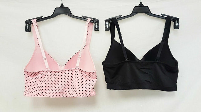 LOT OF 2 Rhonda Shear 0024 Molded Cup Wireless Bra, BLACK & DUSTY PINK POLKA DOT