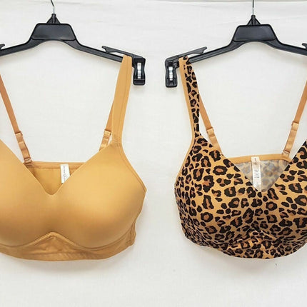 LOT OF 2 Rhonda Shear #0024 Molded Cup Wireless Bra, LEOPARD & BEIGE