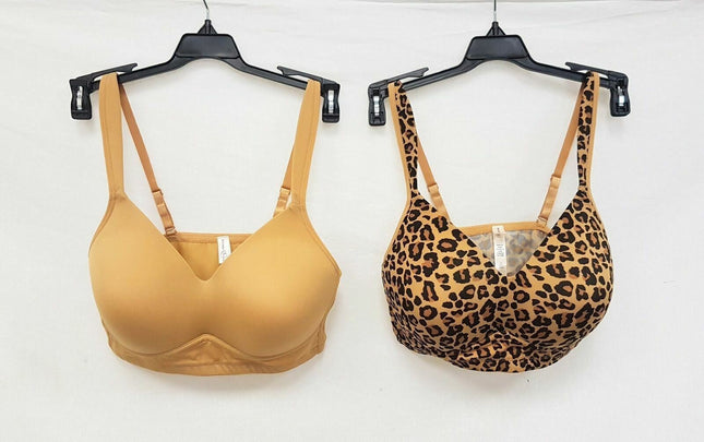 LOT OF 2 Rhonda Shear #0024 Molded Cup Wireless Bra, LEOPARD & BEIGE