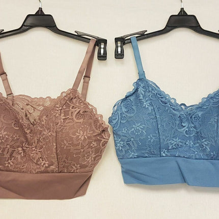 LOT OF 2 Rhonda Shear #9342 Lace Leisure Bra , MOCHA & BLUE