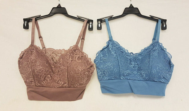 LOT OF 2 Rhonda Shear #9342 Lace Leisure Bra , MOCHA & BLUE