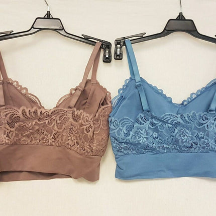 LOT OF 2 Rhonda Shear #9342 Lace Leisure Bra , MOCHA & BLUE