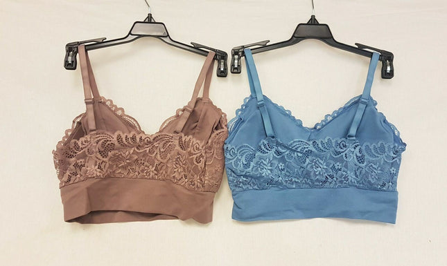 LOT OF 2 Rhonda Shear #9342 Lace Leisure Bra , MOCHA & BLUE