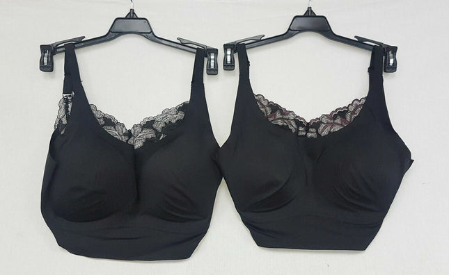 LOT OF 2 Rhonda Shear #9604 Lace Back Body Bra, Black White/ Black Burgundy
