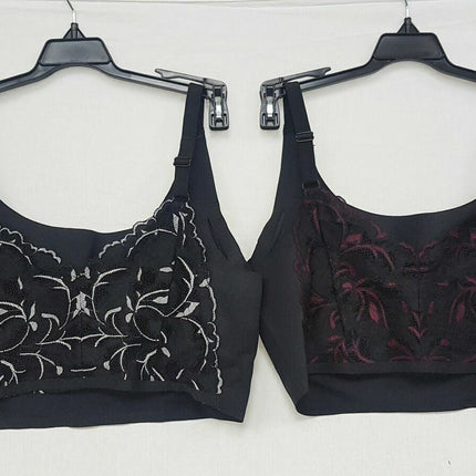 LOT OF 2 Rhonda Shear #9604 Lace Back Body Bra, Black White/ Black Burgundy