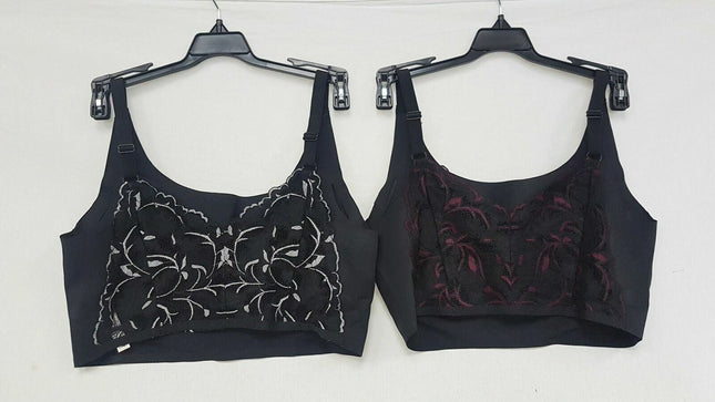 LOT OF 2 Rhonda Shear #9604 Lace Back Body Bra, Black White/ Black Burgundy