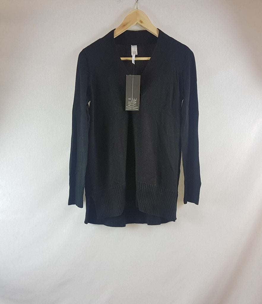 New Marla Wynne Black V-Neck Crescent Hem Sweater - All Sizes