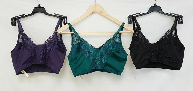LOT OF 3 Rhonda Shear #671 Lace Back Pin-Up Bra, BLACK & GREEN & PURPLE