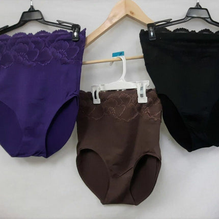 3X Rhonda Shear #4236 Ahh Panty High Waisted Lace  Undies, BLACK/PURPLE/HOTCHOCO