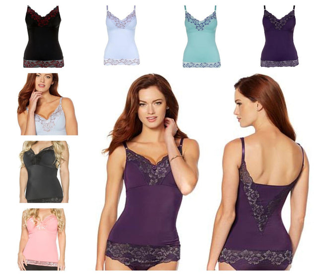 New, Rhonda Shear Pin Up Smoothing Tank with Built in Bra 6674