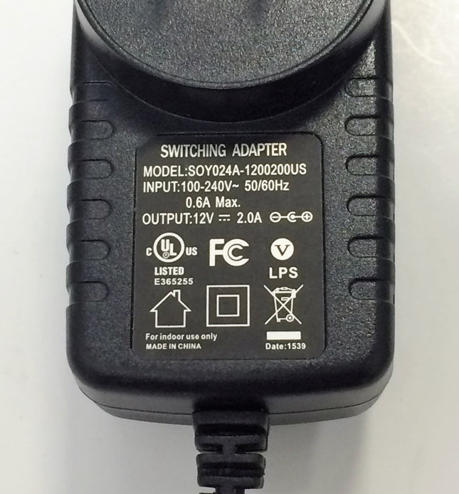 NEW, Switching Power Adapter DC Output Model SOY024A-1200200US, ( 5 ft )
