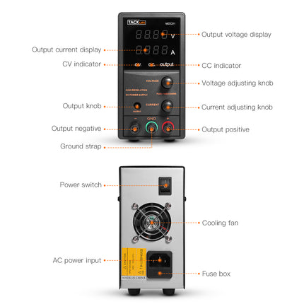 TACKLIFE DC Power Supply Variable, 30V 5A with 4 Digits Display, Course and Fine Adjustments(00.01V, 0.001A)-MDC01