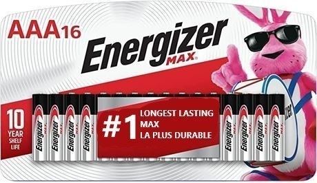 ENERGIZER MAX AAA Alkaline Batteries, PACK OF 16