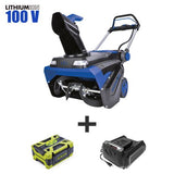 Used like new, Snow Joe 21-Inch, 100-Volt iON PRO Cordless Brushless Variable Speed Single Stage Snowblower Kit, W/ 5.0-Ah Battery and Charger