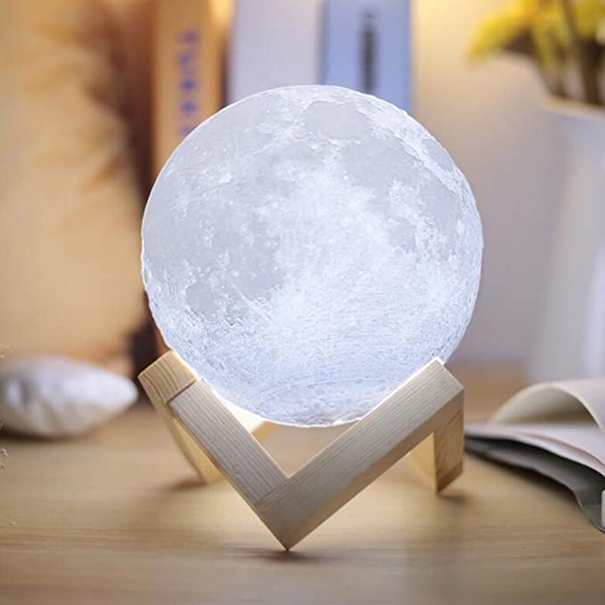 Moonlight Lamp, V-mix Night Light 3D Printing Moon Lamp Lunar USB Charging Night Light, Touch Control Brightness Two Tone, Diameter 5.1 Inch