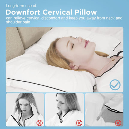 NEW DOWNFORT Neck Pillow for Pain Relief Sleeping, Down Bed Pillow for Side Back