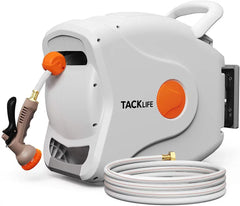 TACKLIFE Retractable Garden Hose Reel, 100+6.7 FT 1/2" Automatic Rewind Wall Mounted Hose Reel with 8 Patterns Hose Nozzles, 180° Garden Watering & Car Washing