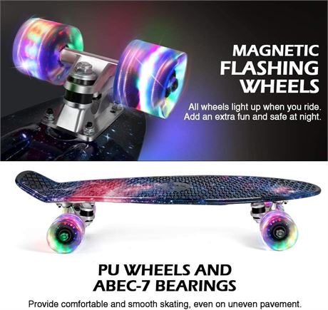 NEW, BELEEV 22" Cruiser Complete Skateboard, GALAXY PURPLE