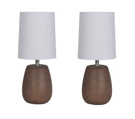 LOT OF 2 THRESHOLD 12.5"T Table Lamp, White Shade Walnut Finish TXP21133N