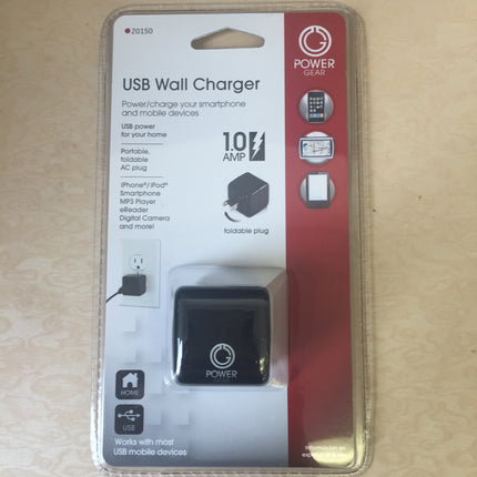 NEW, Power Gear AC to USB 1 Port Adapter 1.0 Amp with Folding Prongs