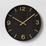 NEW, Threshold Wall Clock 20 in. Wood Finish with Gold Numbers - TGT