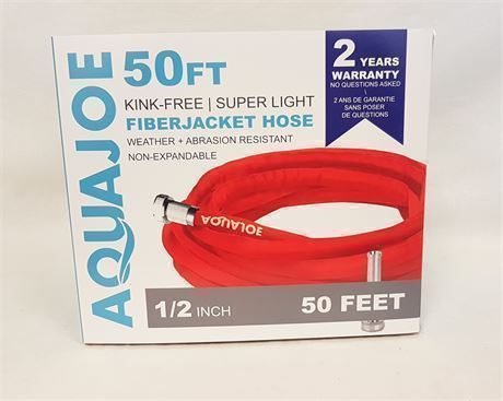 Aquajoe Ultra Flexible Kink Free Fiberjacket 50ft Garden Hose, Red