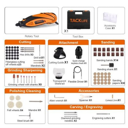 TACKLIFE Rotary Tool Kit,Versatile Accessories and 4 Attachments and Carrying