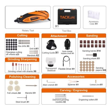TACKLIFE Rotary Tool Kit,Versatile Accessories and 4 Attachments and Carrying