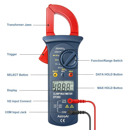 NEW, ASTROAI Auto Ranging 202D Digital Clamp Meter
