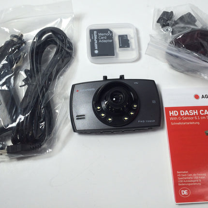 AGFA 1080p Dash Cam With G-Sensor 2.4" Screen and 8GB MicroSD Card