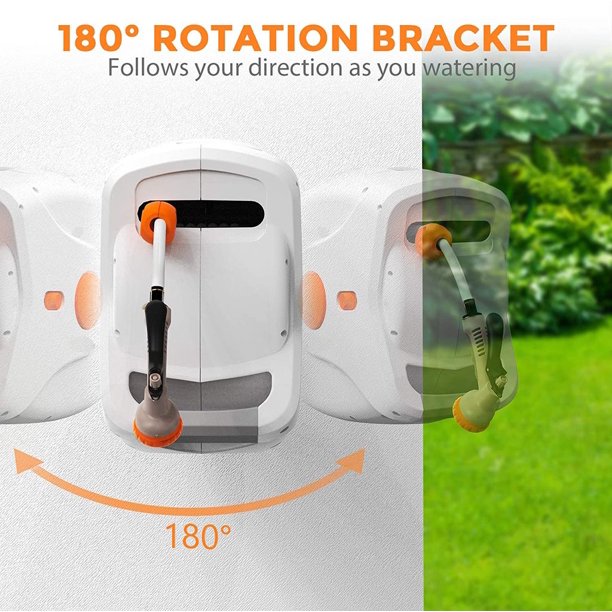 TACKLIFE Retractable Garden Hose Reel, 100+6.7 FT 1/2" Automatic Rewind Wall Mounted Hose Reel with 8 Patterns Hose Nozzles, 180° Garden Watering & Car Washing