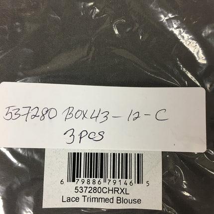 New GO SILK, Lace Trimmed Blouse Charcoal XL