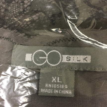 New GO SILK, Lace Trimmed Blouse Charcoal XL