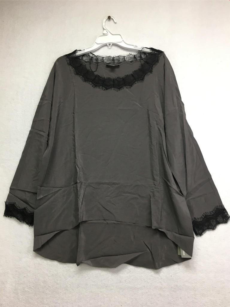 New GO SILK, Lace Trimmed Blouse Charcoal XL