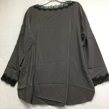 New GO SILK, Lace Trimmed Blouse Charcoal XL