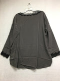 New GO SILK, Lace Trimmed Blouse Charcoal XL