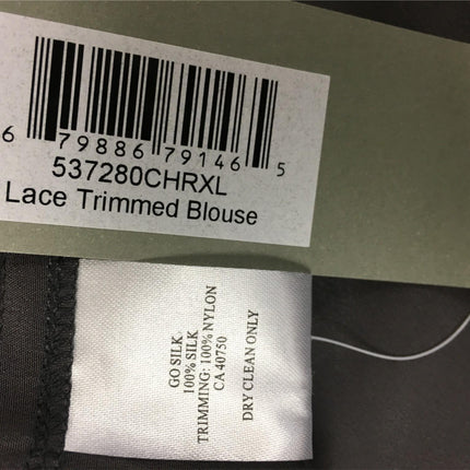 New GO SILK, Lace Trimmed Blouse Charcoal XL