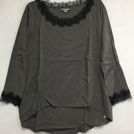 New GO SILK, Lace Trimmed Blouse Charcoal M