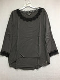 New GO SILK, Lace Trimmed Blouse Charcoal M