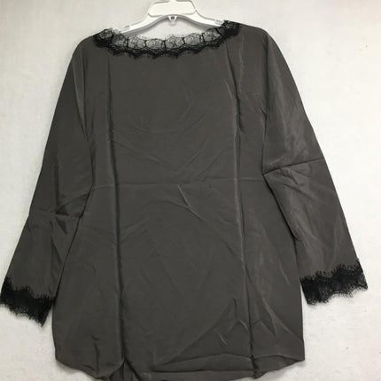 New GO SILK, Lace Trimmed Blouse Charcoal M