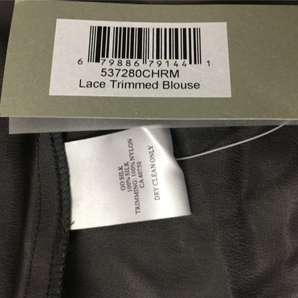 New GO SILK, Lace Trimmed Blouse Charcoal M