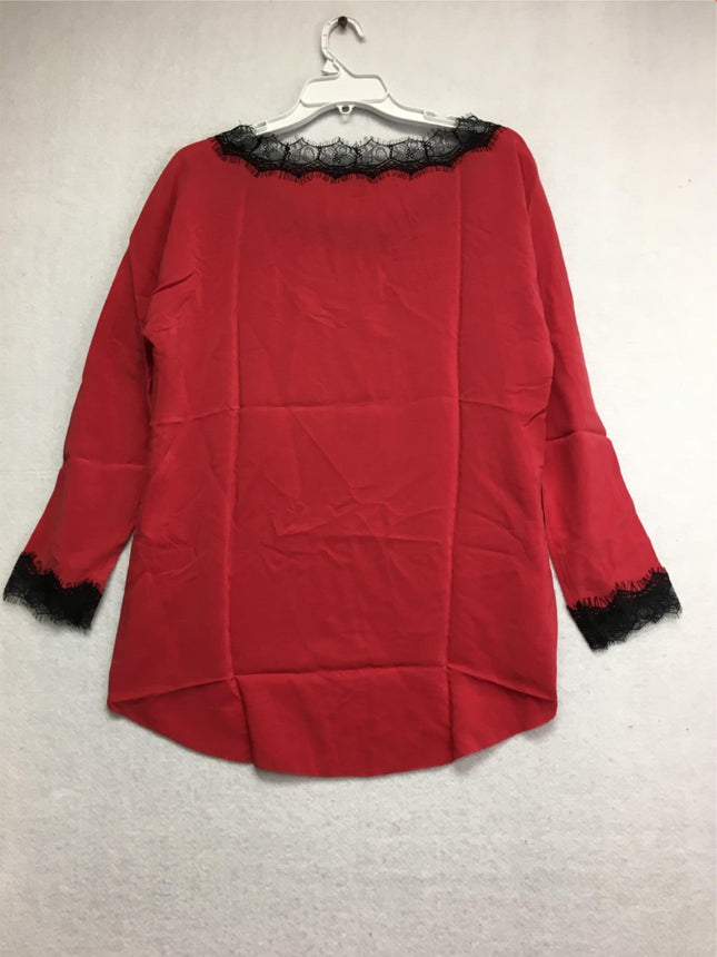 New GO SILK, Lace Trimmed Blouse Curry Small