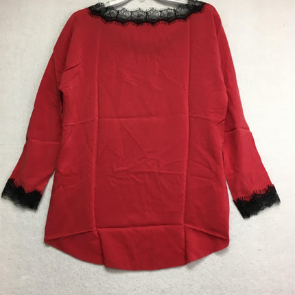 New GO SILK, Lace Trimmed Blouse Curry XL