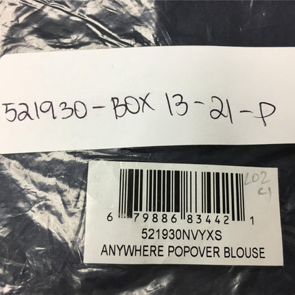 New GO Silk, Anywhere Pop Over Blouse Long Sleeve Polo Navy XS