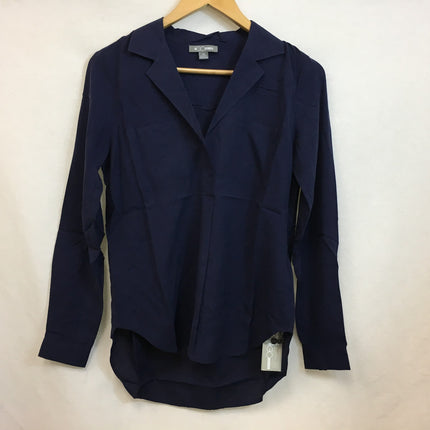 New GO Silk, Anywhere Pop Over Blouse Long Sleeve Polo Navy XS
