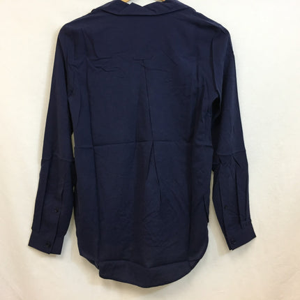 New GO Silk, Anywhere Pop Over Blouse Long Sleeve Polo Navy XS