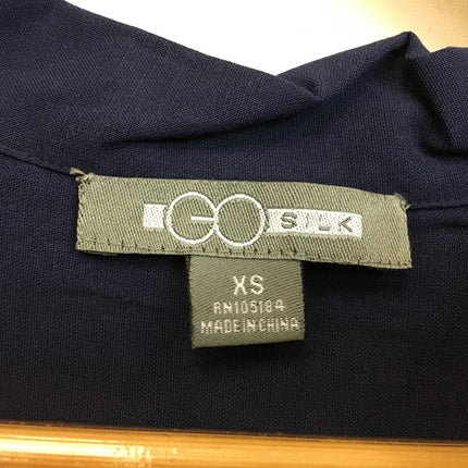 New GO Silk, Anywhere Pop Over Blouse Long Sleeve Polo Navy XS