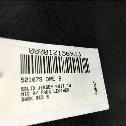 New N NATORI, Solid Jersey Knit Tunic With Faux Leather Dress Dark Red S/P