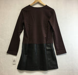 New N NATORI, Solid Jersey Knit Tunic With Faux Leather Chocolate XS